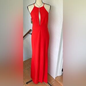 Jay Godfrey NWT Coral Red Sleeveless Long‎ Gown with Front Cut Size 8 and 4